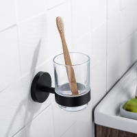 304 Stainless Steel Bathroom Accessories Toothbrush Cup Holder Matte Balck Wall Mounted Tumbler Holder