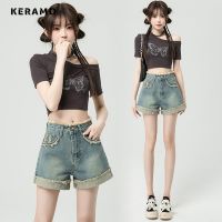 【hot】 Hotsweet Waist 00S Denim Shorts Fashion Burr Streetwear Patchwork Jean Short