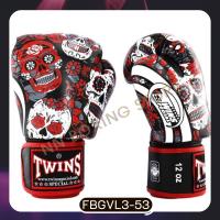 Twins special Fancy FBGVL3-53 Skull Red Black Muay Thai Boxing Gloves 8,10,12,14,16 oz.genuine leather ทวินส์ สเปเชี่ยล นวมชกมวยลายกระโหลก สีเเดง-ดำ หนังแท้