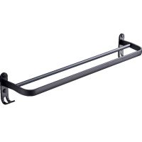 60 cm Wall Mount Black Towel Rack Aluminum Double Rod Towel Bar with Hook for Home Hotel Bathroom Shower Accessories