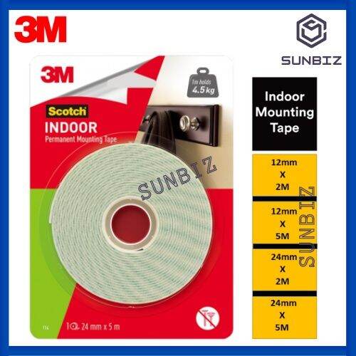 3M Scotch Indoor Permanent Mounting Tape (12mm X 2m or X 5m) (24mm X 2m