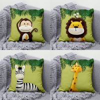 Cartoon animal zoo Hold pillowcase Jungle animal green leaf pillowcase Sofa chair cushion cover childrens room home decoration