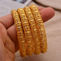 24K 4pcsLot Dubai Wedding Bangles For Women Man Ethiopian Jewelry Gold Color Africa Bracelets Women Arab Birthday Jewelry Gifts