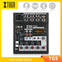 XTUGA 5 แชนแนลมิกเซอร์เสียง TG5 คอนโซลมิกซ์เสียงขนาดเล็กแบบพกพาพร้อมอินเทอร์เฟซ USB, บลูทู ธ, พลังงานผี 48V, เอฟเฟกต์ Echo &amp; Reverb, EQ 3 แบนด์, สําหรับการบันทึกพีซี / การแสดงบนเวที / การออกอากาศในสตูดิโอ