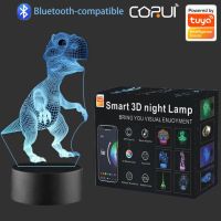 ∋ CORUI Tuya Smart LED Night Light Bluetooth-compatible APP Control RGB Colorful Dimmable Timeable Acrylic 3D Smart Table Lamp