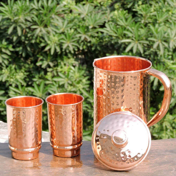 healthgoodsin-pure-copper-99-74-hammered-water-jug-with-2-hammered-copper-tumblers-copper-pitcher-and-tumblers-for-ayurveda-health-benefits