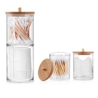 Makeup Cotton Pad Organizer Bathroom Storage Box For Cotton Swabs Cosmetics Jewelry Makeup Remover pad Container with Bamboo Lid Cups  Mugs Saucers