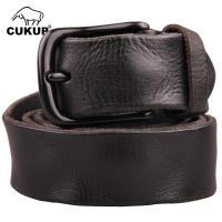 CUKUP Top Quality Wrinkle Pattern Cow Skin Leather Belts Black Alloy Clasp Buckle Metal Belt For Men Jeans Accessories NCK096