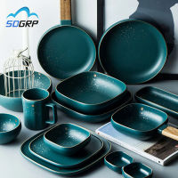 Sdgrp high fashion r green dinner plates set Nordic ceramic tableware dinnerware set Bowl plate soup bowl set modern style