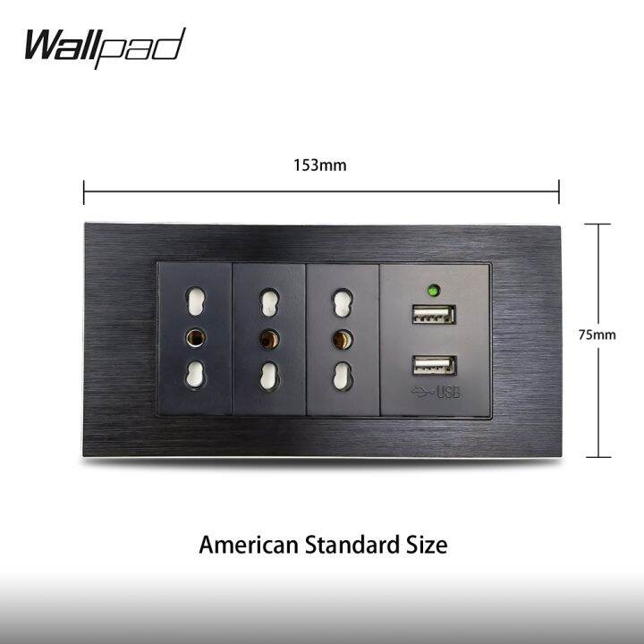 new-popular89-153x75mm-อิตาลี-wallwith-usb-wallpad-l3อลูมิเนียมสีดำ-panelusb-ชาร์จกับ-triple-itwallloutlet