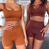 Yoga Sport Crop Top High Waist Leggings Short Suit Seamless Women Yoga Set Sportswear Gym Clothing Fitness