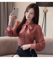 womens tops and blouses long sleeve women shirts fashion bow collor office blouse women plaid chiffon shirt female top Plus size