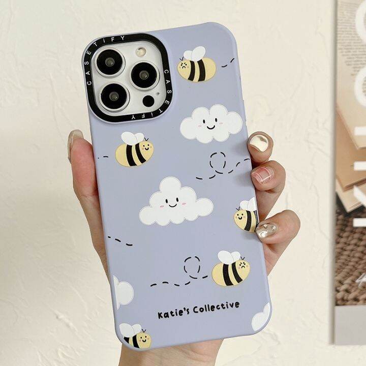 casetify-เคสโทรศัพท์ซิลิโคน-ผ้าสักหลาด-เนื้อแมตต์-ลายดอกไม้-ผึ้ง-กันกระแทก-สําหรับ-iphone-14-13-12-11-pro-max-xr-ix-xs-max-7-8-plus