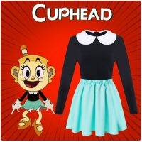 （ใหม่）อะนิเมะการแสดง Cuphead! Ms.chalice เครื่องแต่งกายคอสเพลย์สำหรับเด็กผู้ใหญ่ผู้หญิงเด็กชุดสีดำด้านบนสาวชุด JK กระโปรงฮาโลวีน