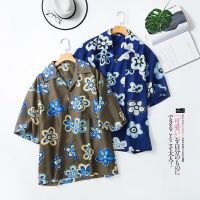 UNIQLO เสื้อผ้าผู้ชายสำหรับใส่อยู่บ้านฤดูร้อนเสื้อชายหาดแบบสบายๆพิมพ์ลายเสื้อคอปกทรงหลวมพร้อม449637แขนสั้น