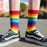 Socks Women 39;s Rainbow Lovers Spring Summer Colorful Print Stripe Cotton Outdoor Sport Street Harajuku Kawai Men Socks