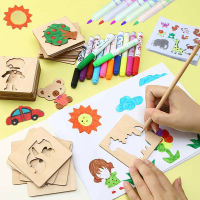 2032ชิ้นเด็ก Montessori วาดของเล่นไม้ DIY จิตรกรรมแม่แบบ S Tencils ของเล่นเพื่อการศึกษาสำหรับเด็กตลกการเรียนรู้ของขวัญ