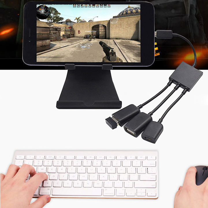 3 In1 Micro Otg Usb Port Male To Female And Double Usb 2.0 Game Mouse  Keyboard Adapter Cable For Android Tablet For Samsung Tab 4,3,2 Note 4 S5  For Google Nexus | Lazada