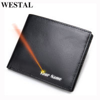 WESTAL mens genuine leather purse fashion desinger slim wallet RFID money bag for men card holder engrave name gifts bags 9061