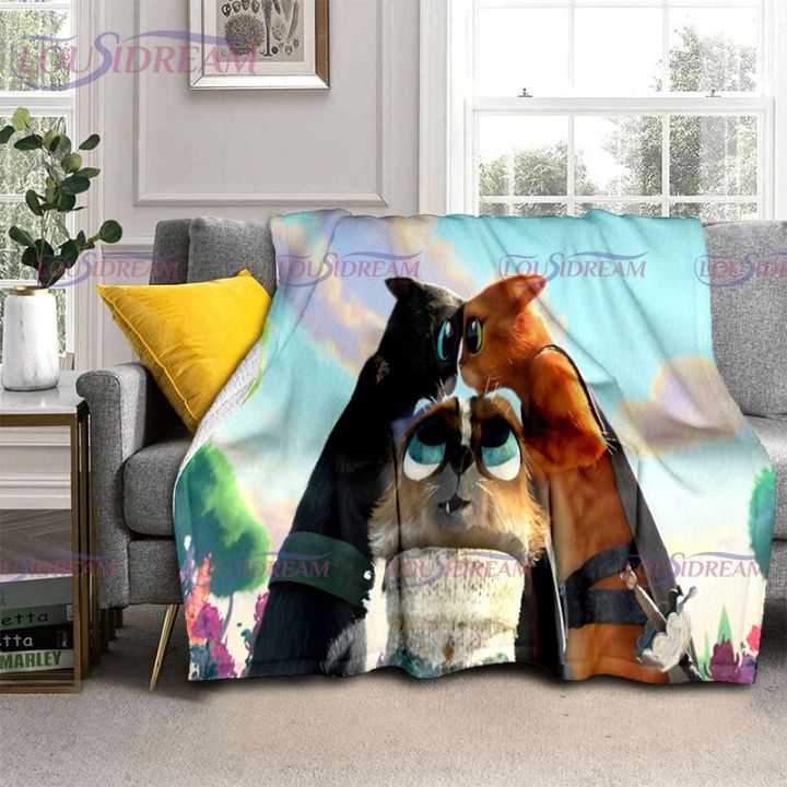 in-stock-cat-in-boots-brave-cat-cartoon-fashion-printed-flannel-warm-baby-blanket-soft-comfortable-family-travel-birthday-gift-blanket-can-send-pictures-for-customization