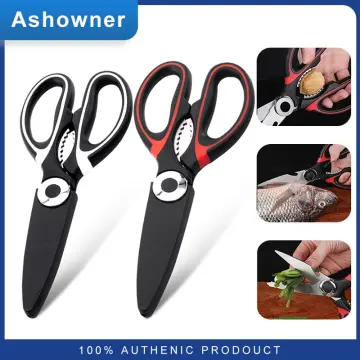 Kitchen Scissors Heavy Duty,Stainless Steel Utility Poultry Shears with Brown Leather Sheath,Meat Scissors,Multipurpose Chicken Meat Food Scissors