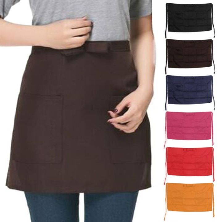 1pcs-half-short-waist-polyester-apron-waitress-waiter-with-pocket-kitchen-cafe-pub-aprons