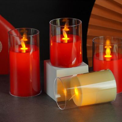 เทียนแอลอีดีไร้เปลวไฟหลอดไฟ Led อิเล็กทรอนิกส์โคมไฟแสงเทียนแบตเตอรี่สีแดงตกแต่งคริสต์มาสฮัลโลวีนบ้าน