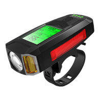 JumpingFish 3 in 1 USB Bicycle Flashlight 5 LED Bicycle ComputerHorn Bike Front Light IPX4 Waterproof Headlight Odometer Bike