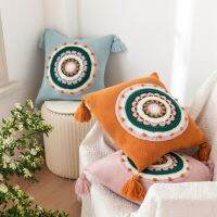 Floral Cuhion Cover Bohemian Floral Woolen Embroidery Pillowcase Tassels Knit Home Living Room Sofa Decoration Pillow Case