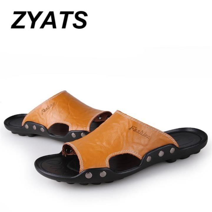 zyats-คู่ฤดูร้อนขนาด36-46รองเท้าหนังแท้ชายหาดแฟชั่นรองเท้าแตะลำลองแฟชั่นของผู้ชาย