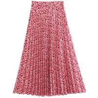 European and American style new womens design slim versatile printed high-waisted pleated skirt 1165254 046