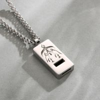 Stainless Steel Hip Hop Pendant Mens Anxiety Necklace Meditation Breath Custom Square Whistle Necklace