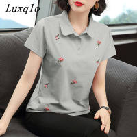 Luxqlo เสื้อโปโลสำหรับผู้หญิงเสื้อนอกลายดอกไม้แขนสั้นผ้าฝ้ายเสื้อลำลองฤดูร้อนแฟชั่น