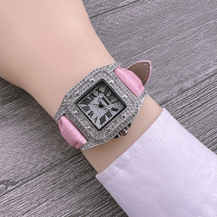 นาฬิกาถังการค้าต่างประเทศหน้าปัดสี่เหลี่ยม-rhinestone-นักเรียนหญิงย้อนยุคโรมันสเกลควอตซ์นาฬิกายิปโซนาฬิกาผู้หญิง