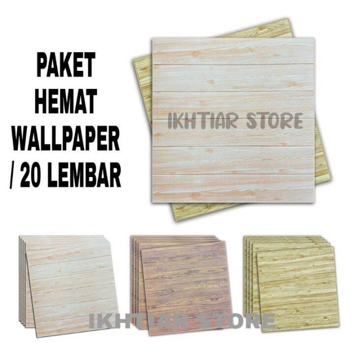 Paket Hemat 20 Lembar Wallpaper Dingding 3D Foam Motif Serat Kayu 70 x 77cm Dekorasi Dinding
