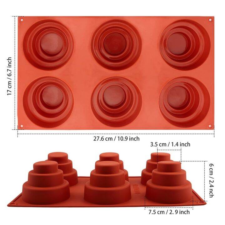 6ช่องมินิ3เค้กหลายชั้นกระทะซิลิโคนหลายชั้นแม่พิมพ์คัพเค้กแม่พิมพ์อบขนมกลมไม่ติดพุดดิ้งช็อคโกแลตเค้กมูส