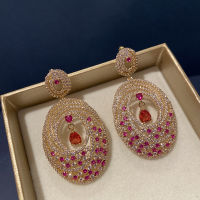 New High Quality Bohemia Gold Color Circle Cubic Zircon Red zircon Crystal Earrings Exquisite Fashion Style Jewelry Accessories