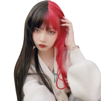 MUS Long Straight Red Black Fake Hair ผ้าไหมอุณหภูมิสูงชุดคอสเพลย์