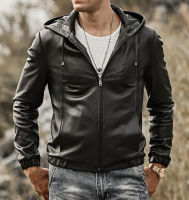 Casual รถจักรยานยนต์ PU Jacket Mens ฤดูใบไม้ร่วงแฟชั่นแจ็คเก็ตหนังชาย Slim Hooded Outwear