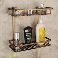 Antiqubathroom accessories Shelves 2 Layers Rack Space Aluminum Wall Bronze Square Bathroom Shelf Storage Rack 300*360*140mm