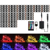 【ใหม่】12ชิ้น/เซ็ตรถจักรยานยนต์ RGB LED Strip ชุดกันน้ำ RF รีโมทคอนโทรลเสียง5050SMD เรืองแสง Underglow Ground Effect บรรยากาศ Light