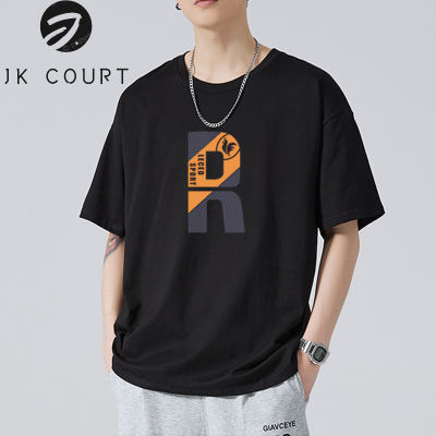 JK Court เสื้อยืดแขนสั้นสำหรับผู้ชาย,เสื้อยืดแขนสั้นทรงหลวมใส่สบายพิมพ์ลายเสื้อครึ่งแขนสำหรับนักเรียนฤดูร้อนแฟชั่น