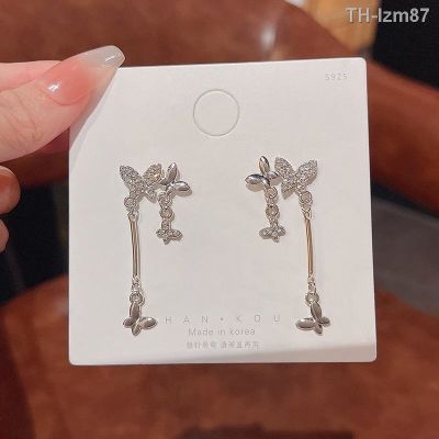💍 เครื่องประดับ S925 silver needle light luxury niche long tassels butterfly earrings female ins tide luxury niche joker temperament stud earrings