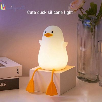 ✥♘ Cute Cartoon Duck LED Night Light Soft Silicone Touch Sensor Night Lamp Baby Kids Room Desk Bedside Pinch lamp