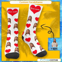 Custom Face&amp;Name Red Heart Cute Girlfriend Sublimated Crew Socks Unisex Novelty Socks Gifts with Unique Design Photo Print