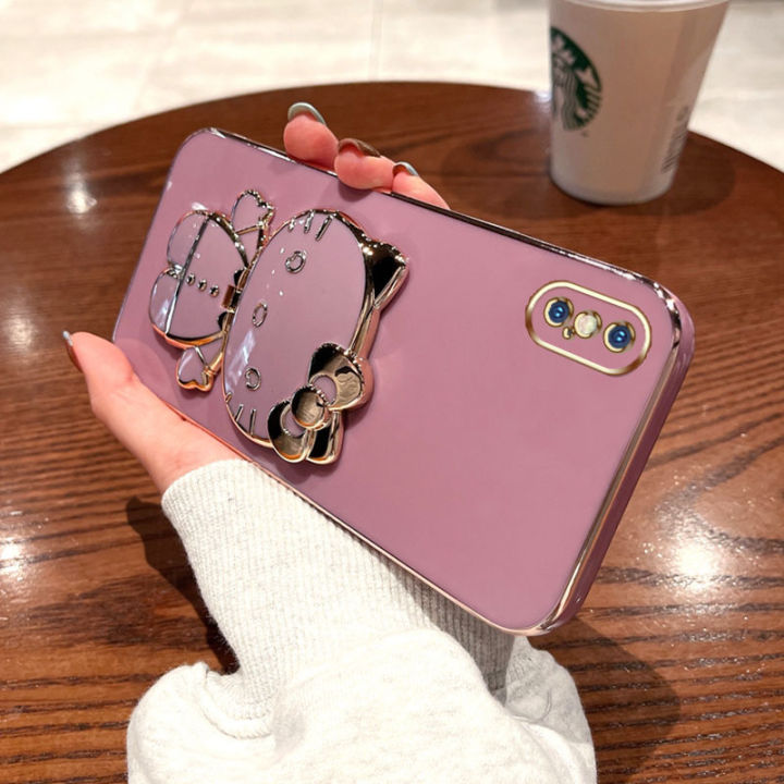 ybdกับเคสโทรศัพท์กระจกเข้ากันได้กับ-iphone-x-xs-xs-max-xr-เคส3d-แมวน่ารักพับเคสซิลิโคนแบบนิ่มยึดสามมิติ