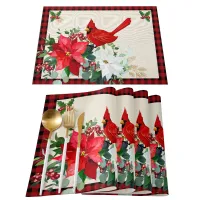 Christmas Cardinals Floral Plaid Table Runner christmas Dinning Table Decor Wedding Table Decor Tablecloth and Placemats