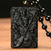 Natural Obsidian Guan Yu Mammon Pendant Jewelry Lucky ward off evil spirits Auspicious Amulet Pendant Necklace Jade Fine Jewelry