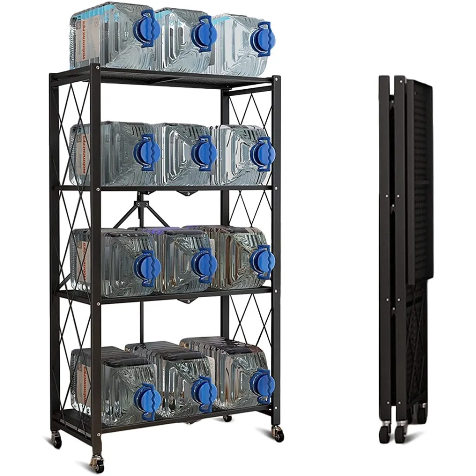 3-Tier Heavy Duty Foldable Metal Rack Storage Shelving Unit with Wheels  Moving Easily Organizer Shelves Great for Garage Kitchen Holds up to 750  lbs