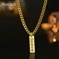 Atoztide Personalized Strip Engraving Name Date Pendant Necklaces For Women Stainless Steel Cuban Chain Fashion Jewelry Gift2023